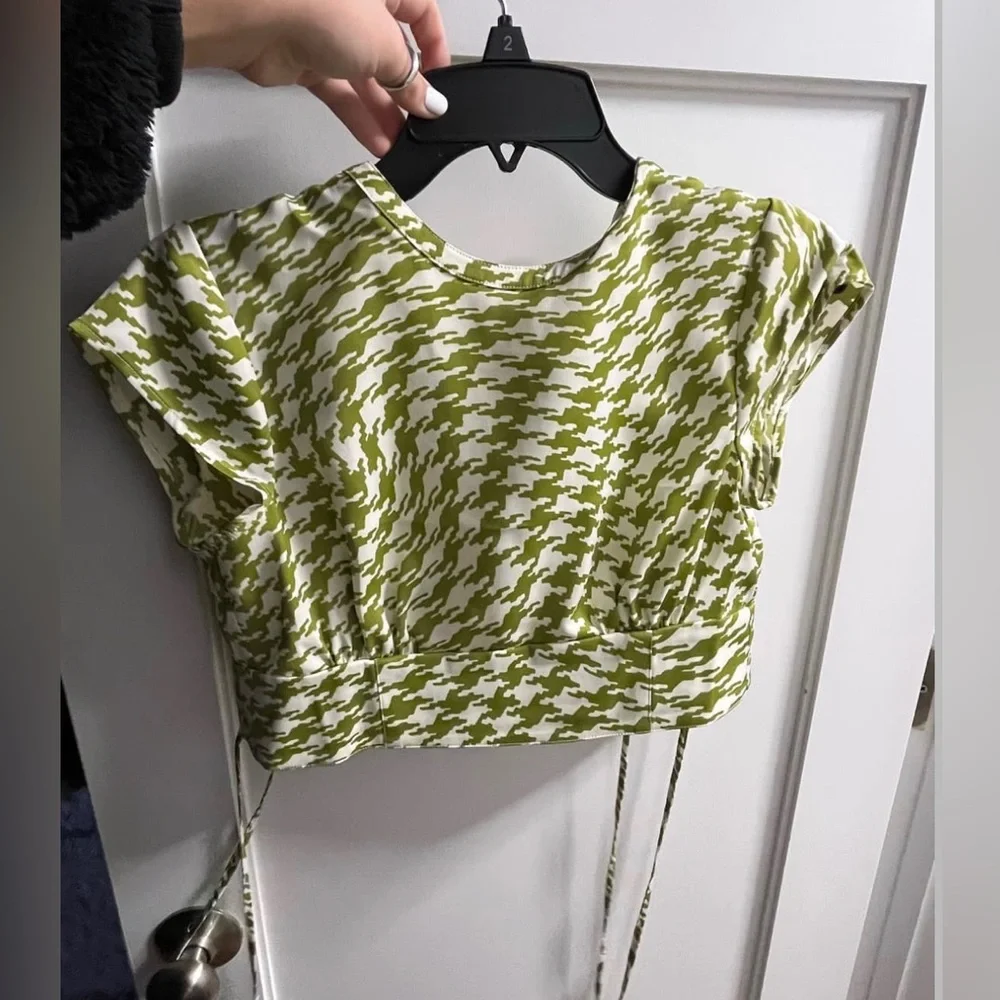 Green and white Urban Outfitters checkered sheer top! - Picture 1 of 2